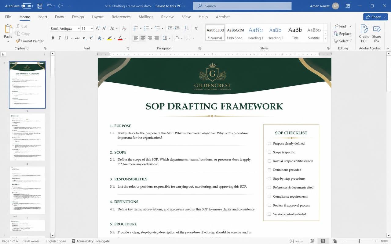 SOP Drafting Framework — Excel dashboard template preview